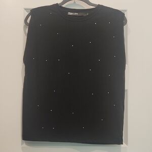 Sleeveless Black Tee with Rhinestones